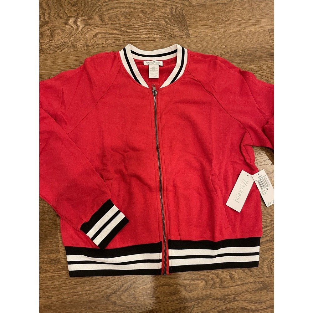 Weekend Andrea Jovine Varsity Bomber Jacket Red Striped Trim Zip JW409030 M